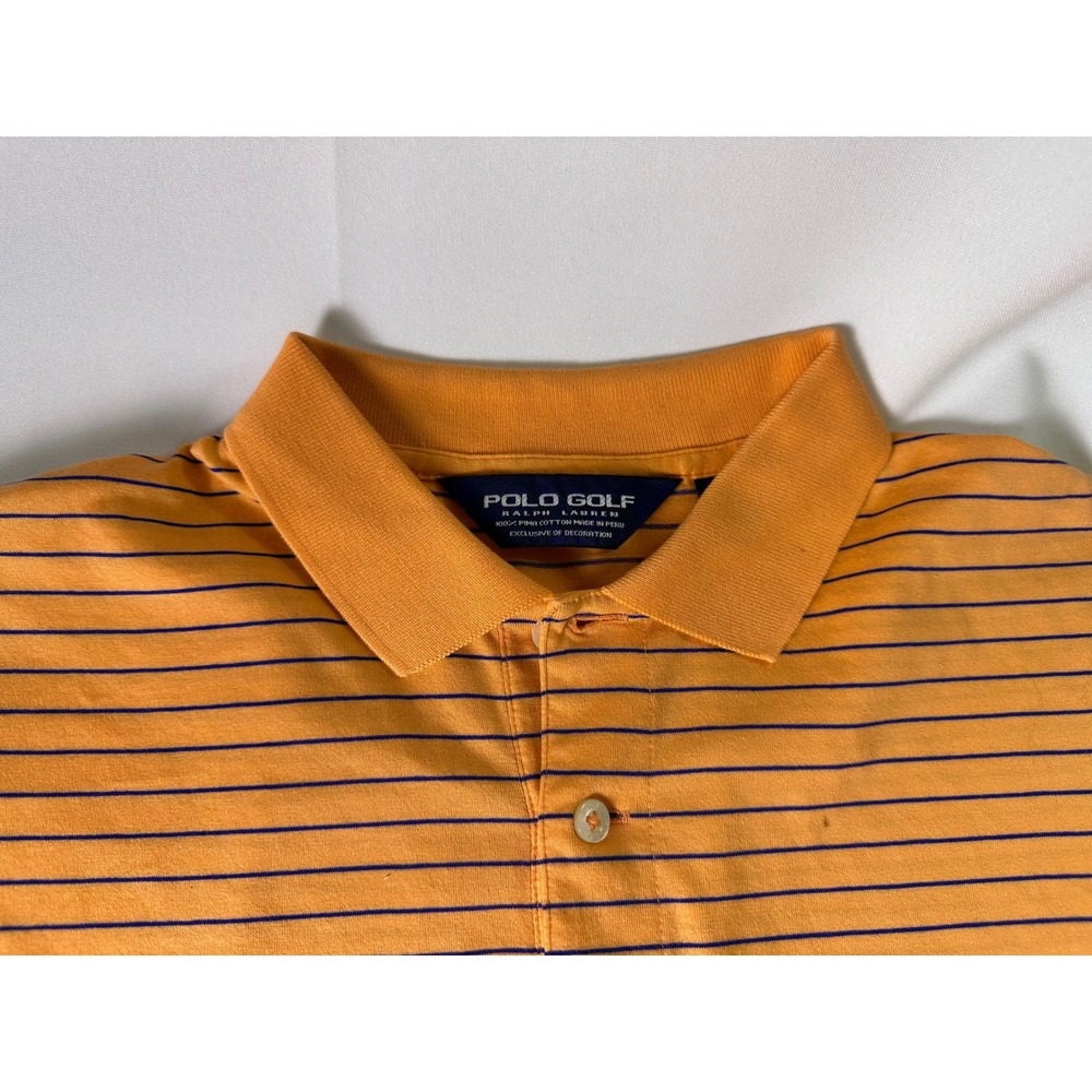 Polo‎ Golf Ralph Lauren Orange Striped Pima Cotton Golf Polo Shirt Mens Size S